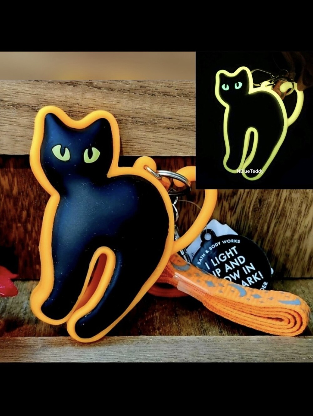 B&BW Glow In The Dark LED LightUp Halloween Black Cat Pocketbac Holder Bag Charm